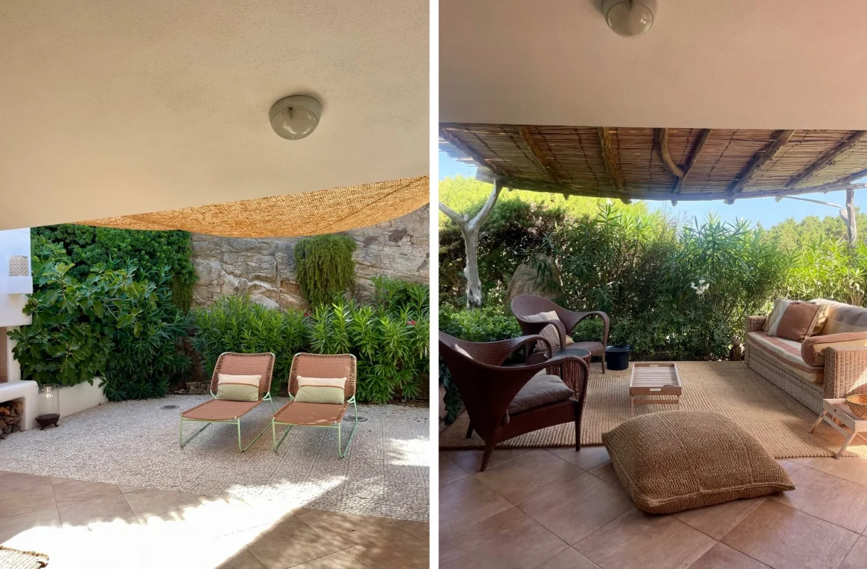 Covered terrace with sun loungers