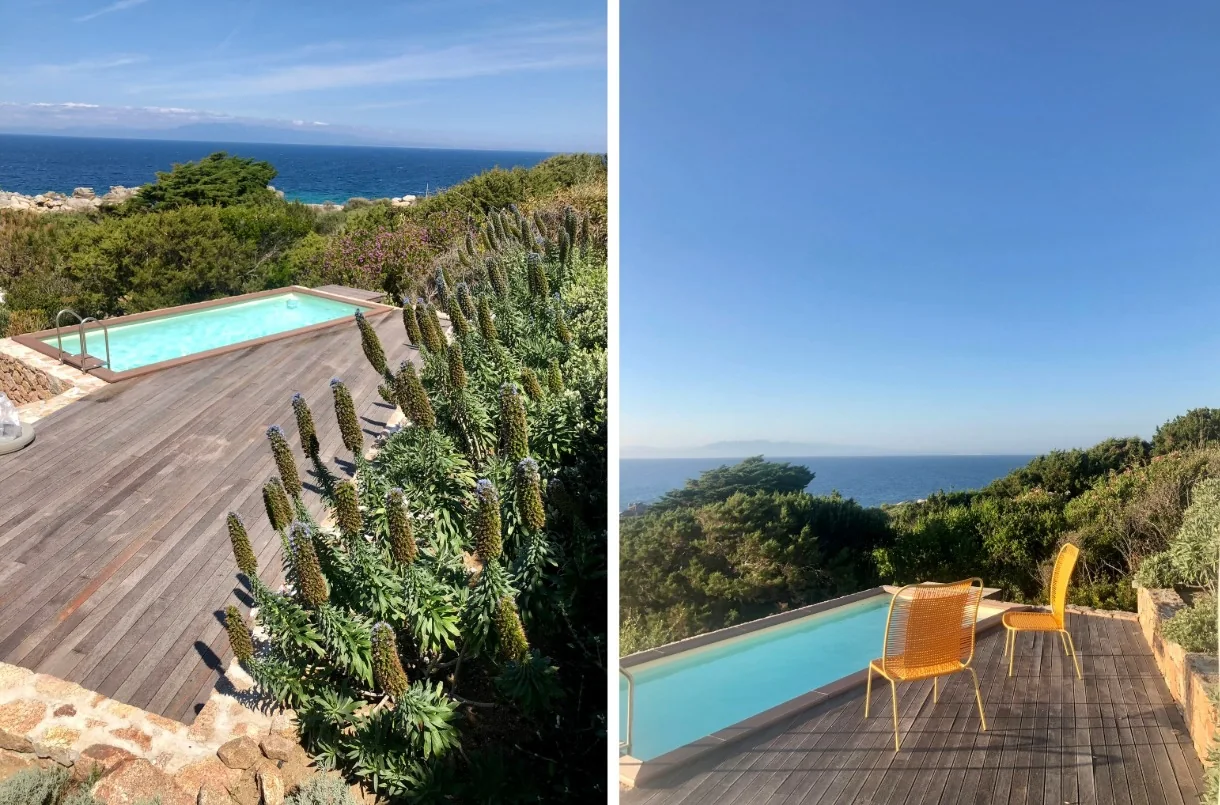 Pool deck with sea view towards the horizon