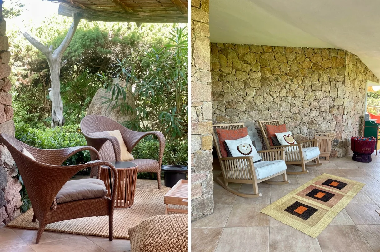 Covered terrace with lounge chairs